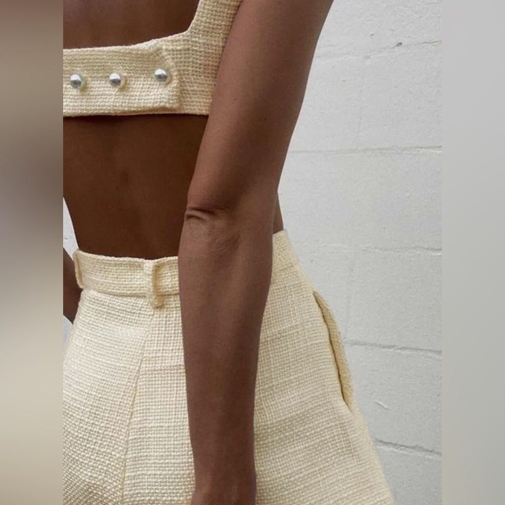 064. Commense Tweed Backless Plain Shorts Set - Picture 2 of 5